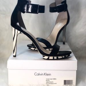 Calvin Klein black & zebra print strappy stilettos